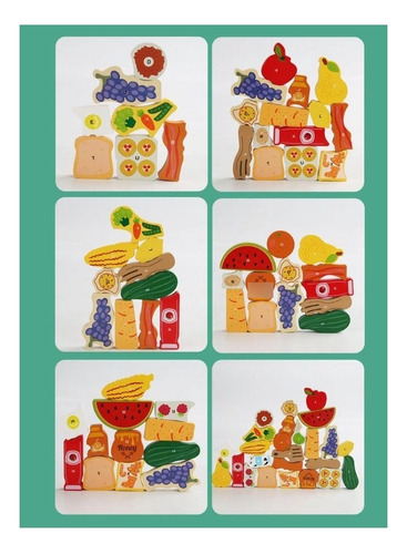 Bloques Madera Apilable Frutas Verdura Abecedario Montessori