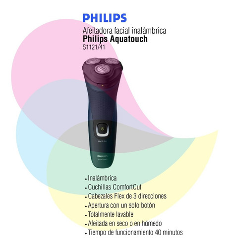 Afeitadora Facial Philips Aquatouch Azul S1121/41
