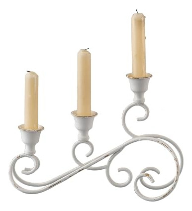 Portavelas De Hierro Forjado Para 3 Velas Blancas