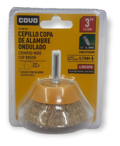 Cepillo De Alambre Latonado Para Taladro 3 Pulgadas Covo