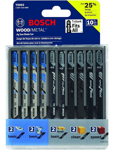 Bosch T5002 Set 10 Hojas Sierra Caladora Tipo T-shank