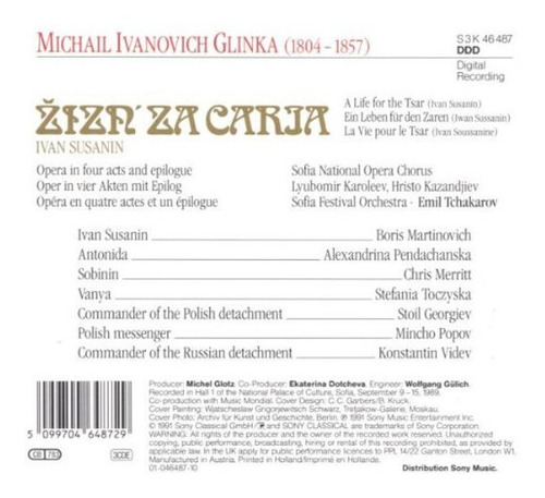 Glinka - La Vida Por El Zar - Martinovich Tchakarov - 3 Cds.