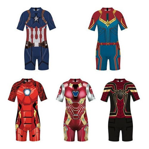 Traje De Baño Iron Man Spiderman Capitán América Para Niño