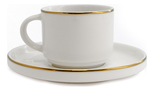 Set Macchiato Sakura Gold Platito + Pocillo 80 Ml Porcelana Machiatto