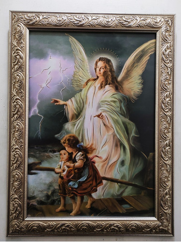 Ángel De La Guarda   Op 1 En Marco Plateado 48 X 37 Cms