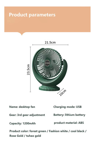 Mini Ventilador De Sobremesa Recargable A