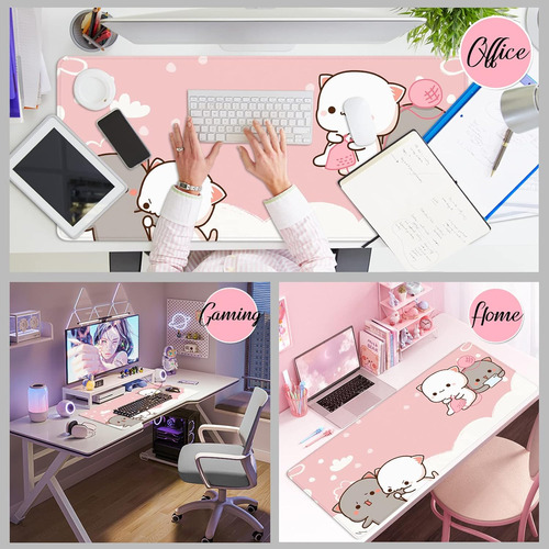 Alfombrilla De Raton Rosa Con Diseno De Gato Xxl Kawaii P...
