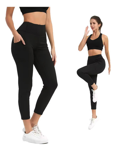Leggins Deportivos Mujer - Licra Alto Largo Bolsillo