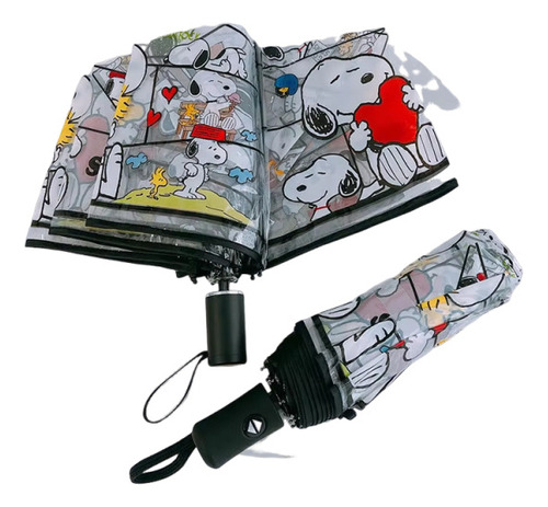 Paraguas Automático Triple Transparente Colorido De Snoopy