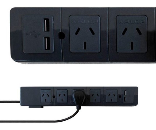 Zapatilla Prolongador 5 Tomas Negra + Usb + 1.5m Cable Kalop