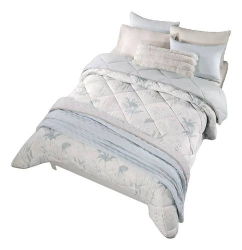 Juego De Edredon Oasis King Size Blanco / Azul Cielo Vianney