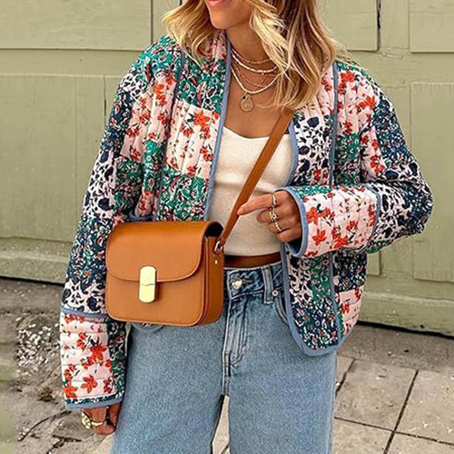 Chamarra Tipo Chamarra Acolchada Para Mujer Con Estampado Fl