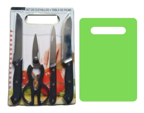 Set De Cuchillos X 3 Y Tijeras + Tabla De Picar