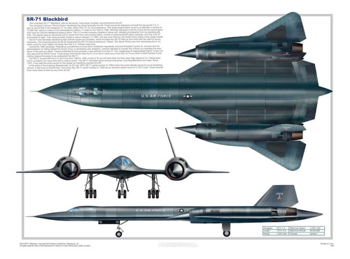 Sr-71 Blackbird Tres Vistas Militar Avión Educativo Póster 2