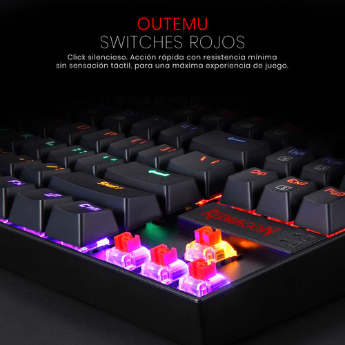 Teclado Redragon Kumara K552w-2 Rgb Qwerty Español Outemu Negro Español Latinoamérica