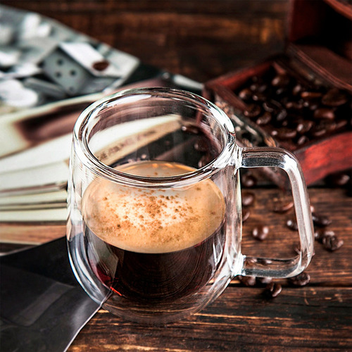 Imagen 6 de 10 de Set 2 Tazas De Vidrio Doble Pared Café Mug 300 Ml Grande
