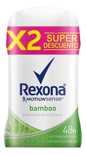 Desodorante Rexona Barra Mujer 50 Gr X2 Fragancia Bamboo