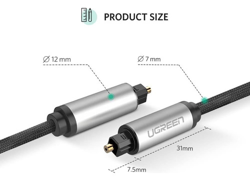 Cable Optico Interfaz Toslink Optical Ugreen Dolby Dts Oro