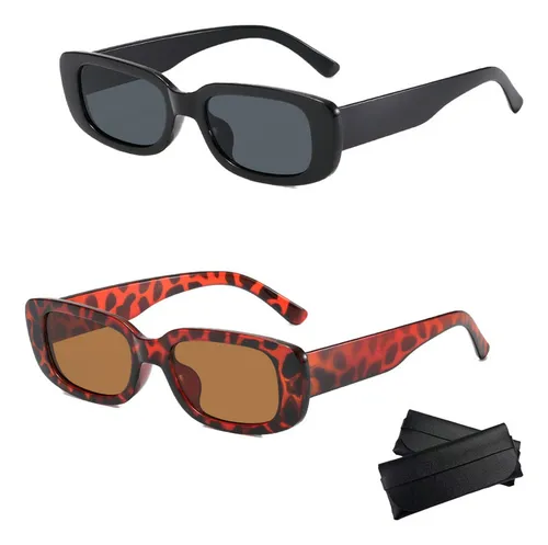 2 Piezas Lentes De Sol Rectangulares Estilo Vintage Casual Color