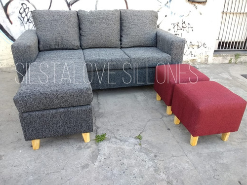 Imagen 5 de 7 de Juego Sillon 3c + Camastro + 2 Puff En Chenille Antidesgarro