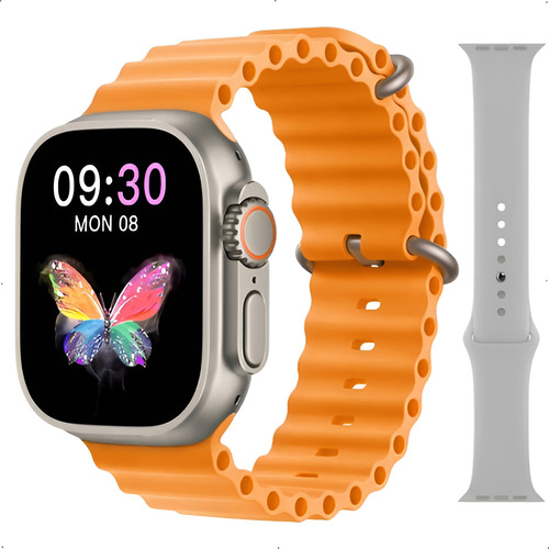 Relógio Smartwatch Hw68 Ultra Mini 41mm + Pulseira Lisa Cor De Titânio Ocean Laranja