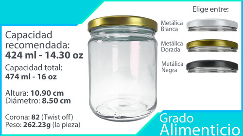Imagen 2 de 10 de Frasco De Vidrio 16 Oz 450 Ml 24 Pz Envase Dulcero Recuerdos