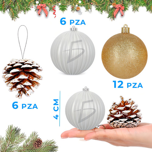 Juego 24 Esferas Adornos Arbol Navidad Dorado Plateado Ele-Gate