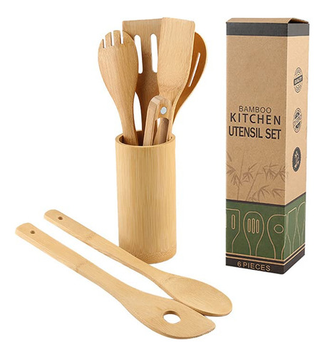 Cucharas De Madera Para Cocinar, Juego De Utensilios De Bam.