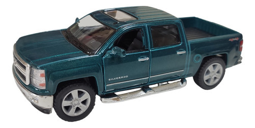 Carrinho De Ferro Miniatura Chevrolet Silverado 2014 1/46 Cor Verde Esmeralda