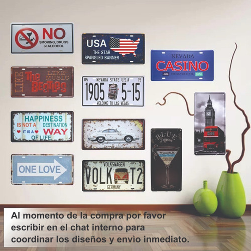 Imagen 7 de 9 de Placas Metalicas Vintage Retro 15x30 Decorativas Kit X 10