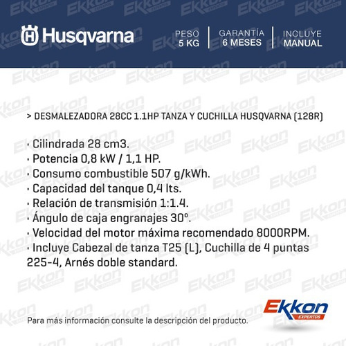 Imagen 2 de 6 de Desmalezadora Husqvarna 28cc Motoguadaña Bordeadora 128r