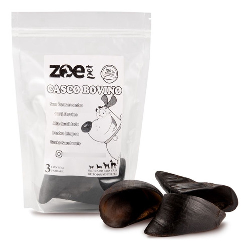 Kit Mordedor Natural Para Cães Casco Bovino Zoe Pet - 3 Un