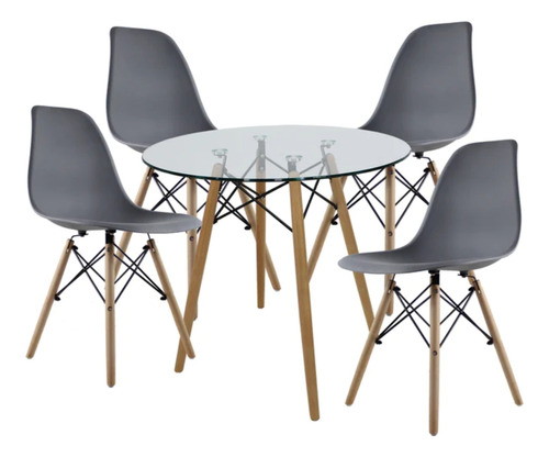 Set Comedor Mundo In Cristal 4 Sillas Eames Redondo 80cm