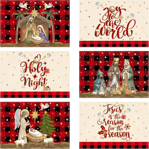 Juego De 6 Manteles Individuales De Navidad De Cuadros De Bu
