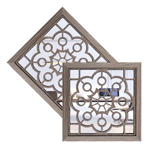 2 Espejo Cuadrado Pared Decorativo Madera Granero Rustico 12