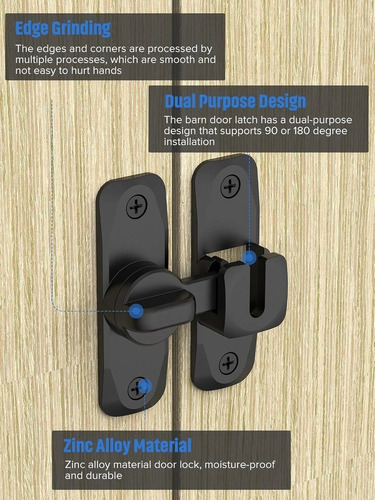 Barn Door Lock 90 180 Degree Right Angle Espesar Universal Negro