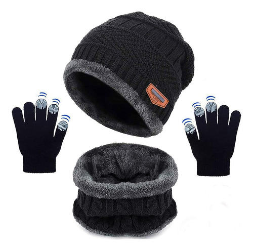 3 Piezas Gorros De Invierno Niños Con Bufanda Y Guantes