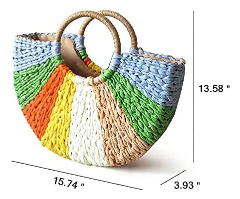Qtkj Bolso De Paja De Ratán Semicircular Retro Simple Tejido