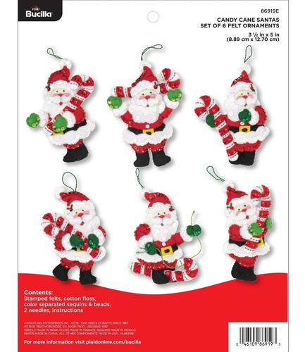 Imagen 2 de 2 de Bucilla Juego De 6 Adornos Santa Claus P/ Arbol. Confeccion