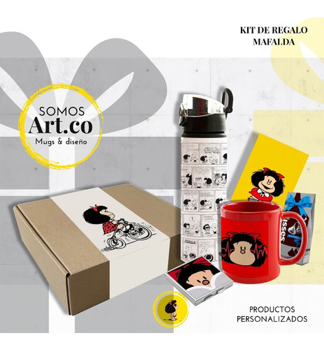 Kit De Regalo Mafalda / Mug Rojo Mafalada / Botella Mafalda