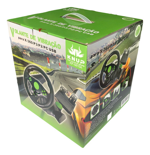 Volante Controle Xbox 360 / Ps3 / Ps2 / Pc Usb Knup Kp-5815a Preto
