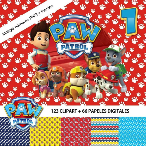 Kit Clipart Png + Papel Fondos Paw Patrol Patrulla Canina