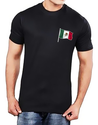 Playera Camiseta Bandera De Mexico En El Bolsillo Patriotica
