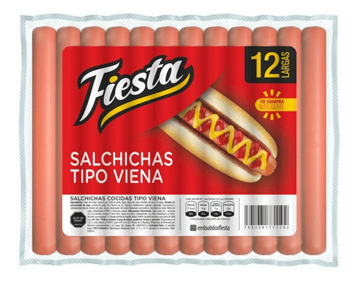 Imagen 1 de 1 de Caja 8 Paquete Salchicha Larga Fiesta Plumrose 0120 Maxi