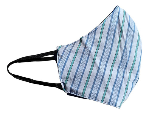 Barbijo Tapaboca Lavable Tela Reutilizable Cubre Boca X1 Celeste / Rayas Diagonales