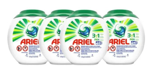 Pack 4 Detergente Capsulas 3 En 1 Con Envase 57 Pods Ariel