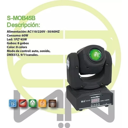 Imagen 2 de 6 de Schalter Spot Beam Cabeza Movil Led Alta Velocidad Gobos 45w