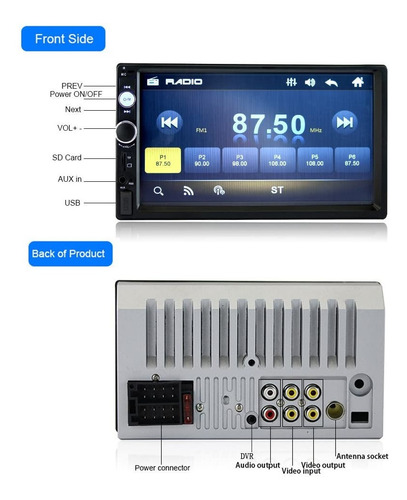 Imagen 8 de 9 de Auto Estéreo 7010b 2 Din Pantalla Táctil Mp5 Hd 12ledlight