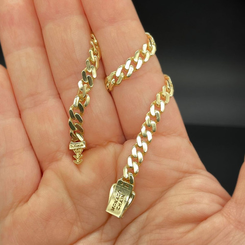 Pulso Barbado Monaco Chain Oro 10k Broche Swarovski 18cmx5mm Dorado 5 Cm 18 Cm