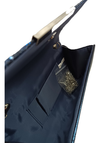 Sobre De Fiesta Cartera Azul Marino Efecto Glitter Cuerina Plateado Plateado